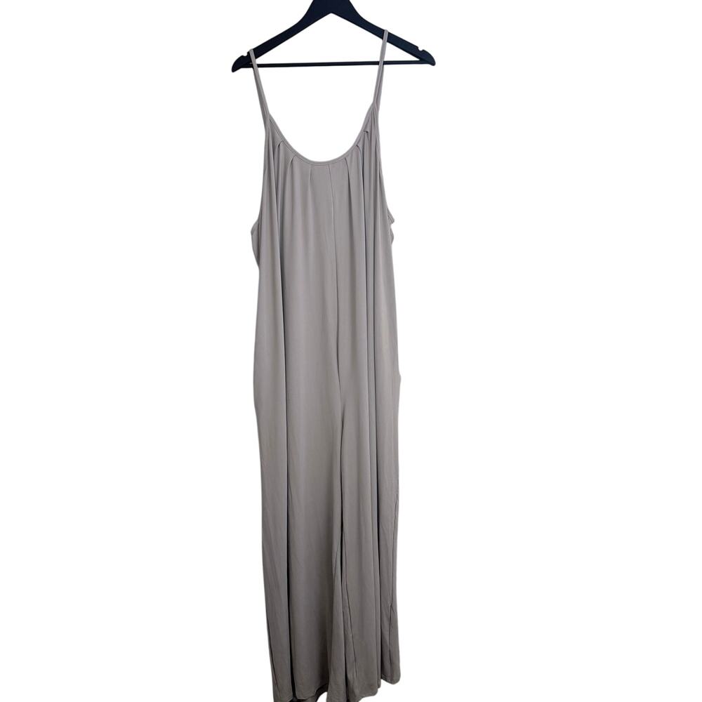 Curvy Spaghetti Straps Taupe Wide Leg Jumpsuit 3X - Picture 3 of 4